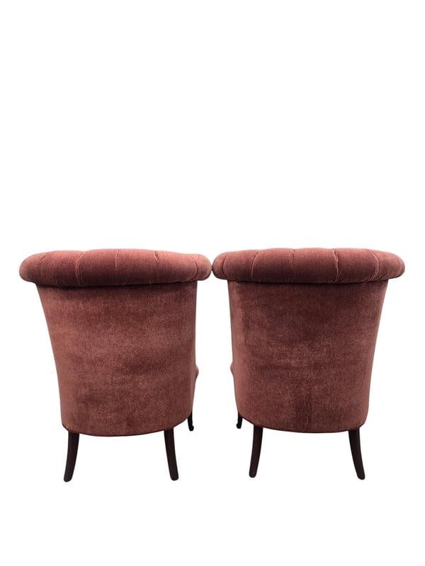 Vintage Queen Anne Style Tufted Wingback Chairs Newly Reupholstered in Mohair - Pair - 5