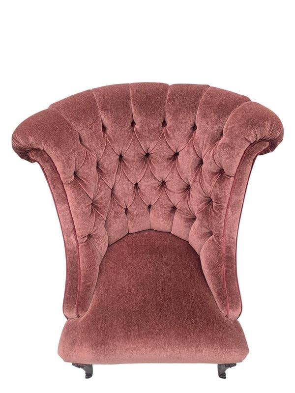 Vintage Queen Anne Style Tufted Wingback Chairs Newly Reupholstered in Mohair - Pair - 6
