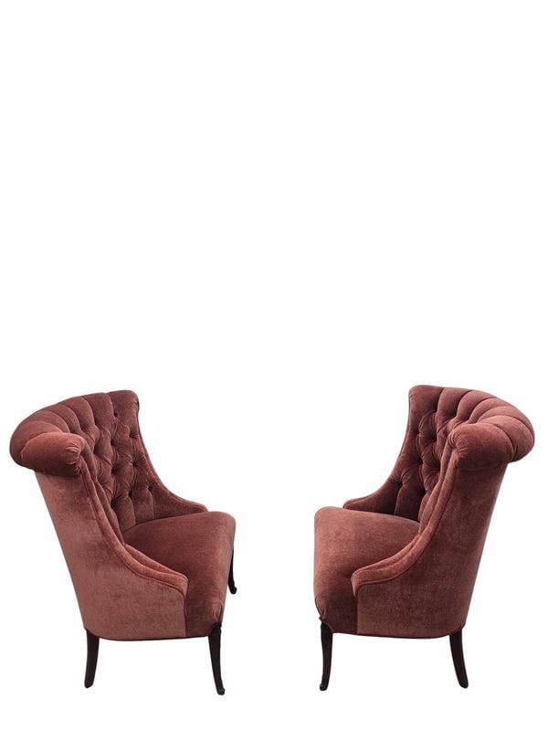 Vintage Queen Anne Style Tufted Wingback Chairs Newly Reupholstered in Mohair - Pair - 7