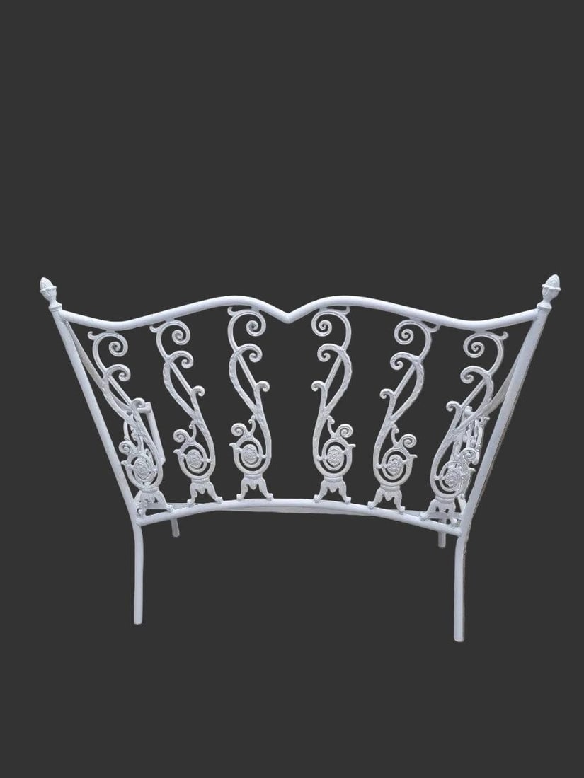 Antique Victorian Colonial Style White Wrought Iron Bench - 5