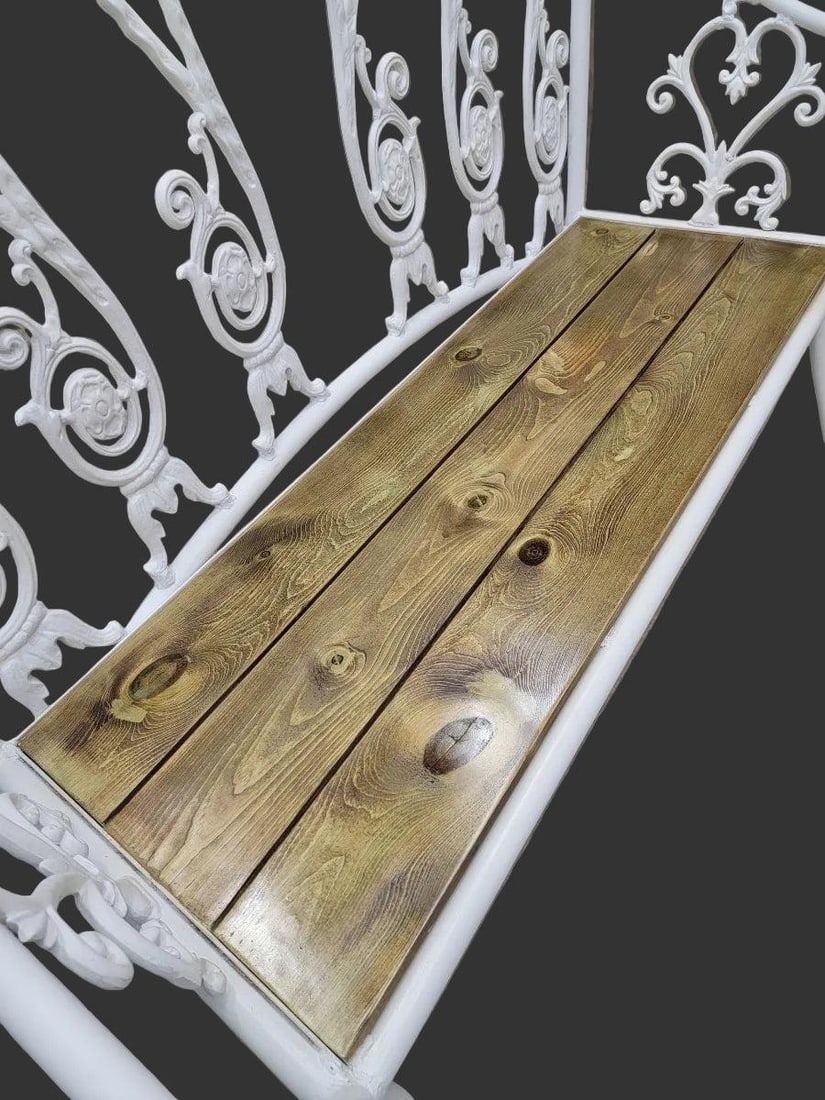 Antique Victorian Colonial Style White Wrought Iron Bench - 6