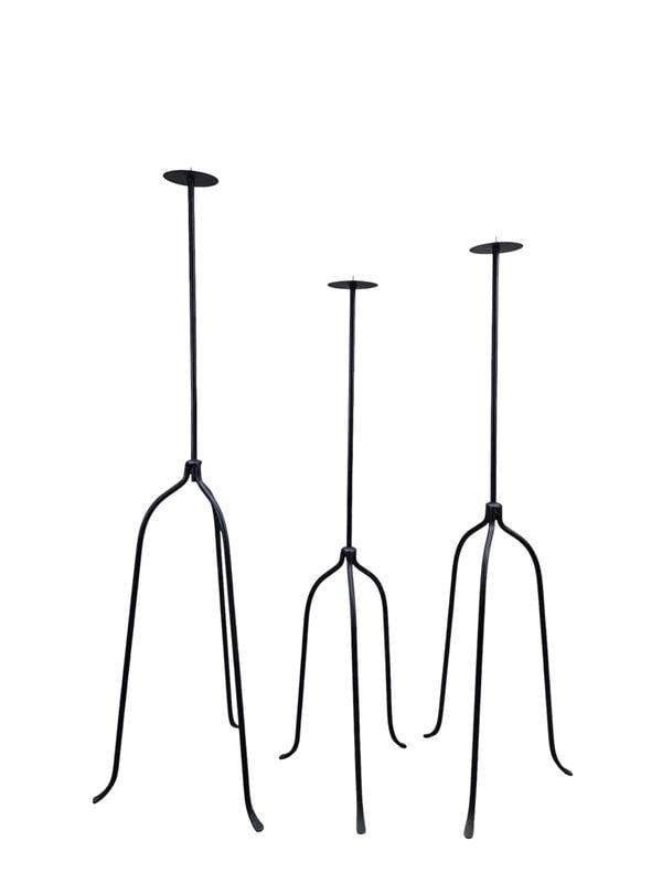 Vintage Black Iron Nail-Top Candle Stands – Set of 3 - 2
