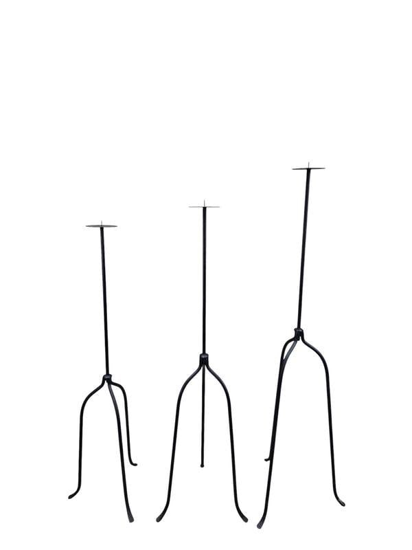 Vintage Black Iron Nail-Top Candle Stands – Set of 3 - 5