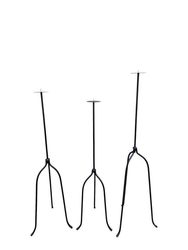 Vintage Black Iron Nail-Top Candle Stands – Set of 3 - 8