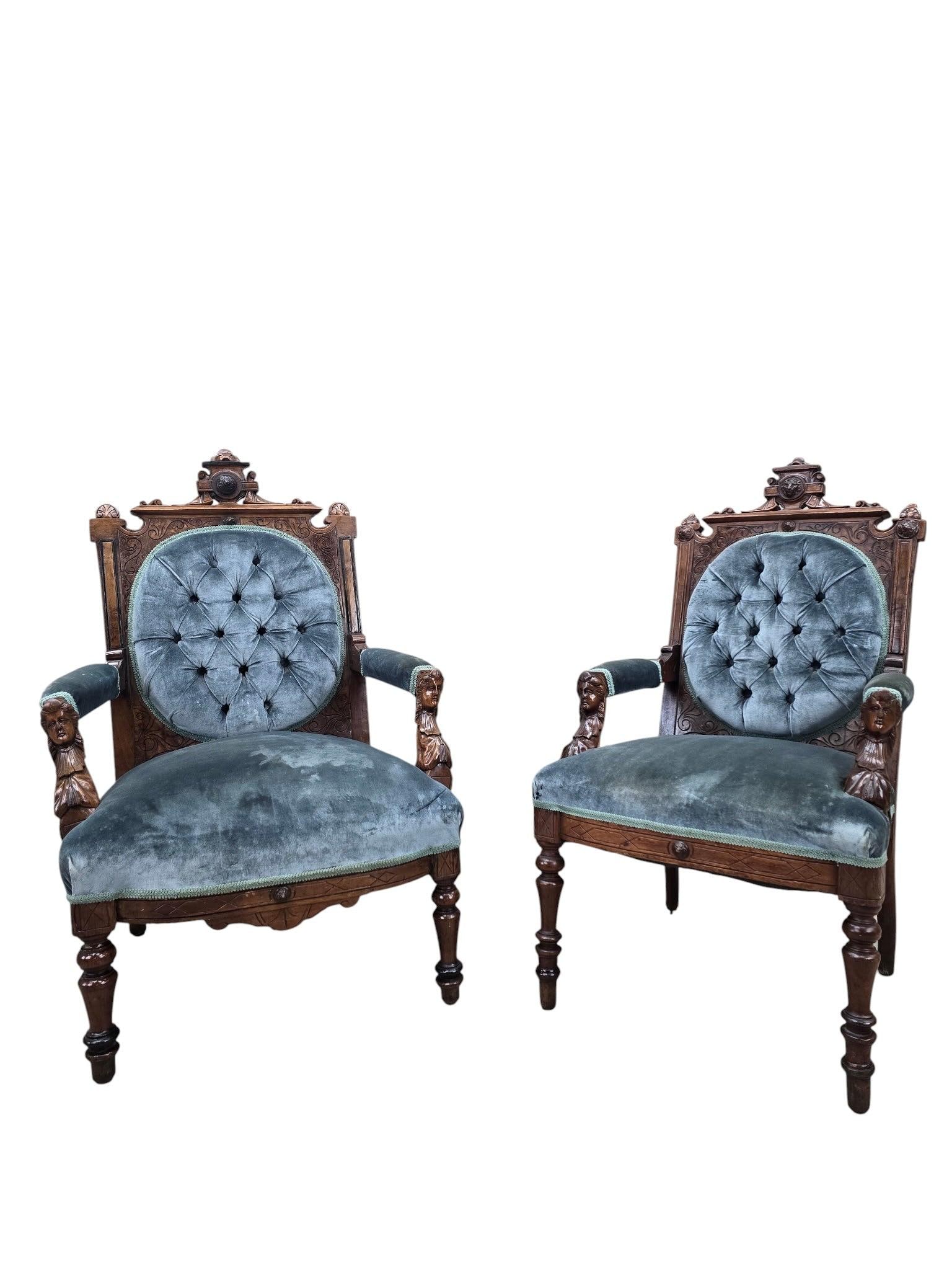 Antique Renaissance Revival Carved Chairs by John Jelliff - Set of 2 - 2