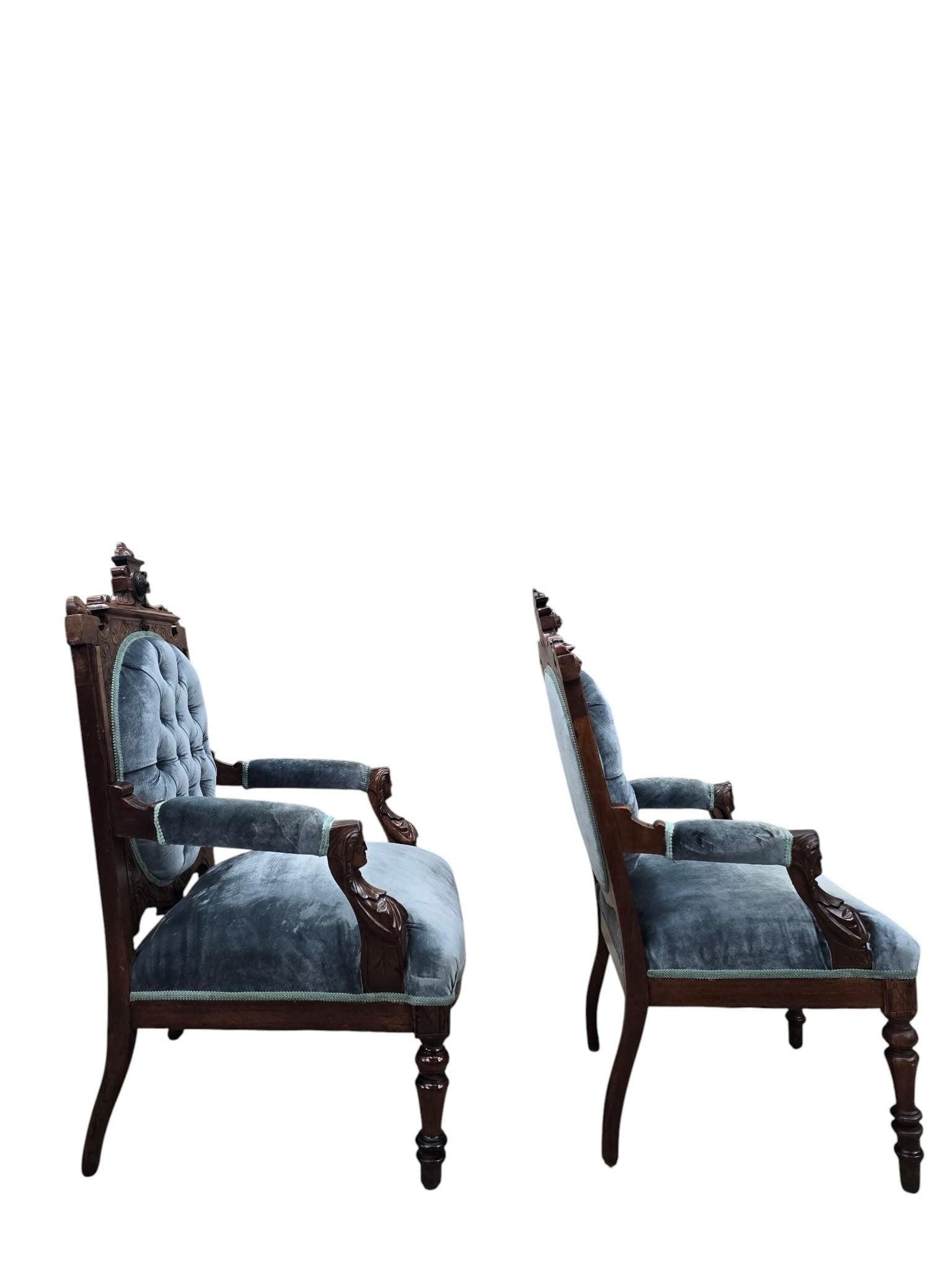 Antique Renaissance Revival Carved Chairs by John Jelliff - Set of 2 - 4