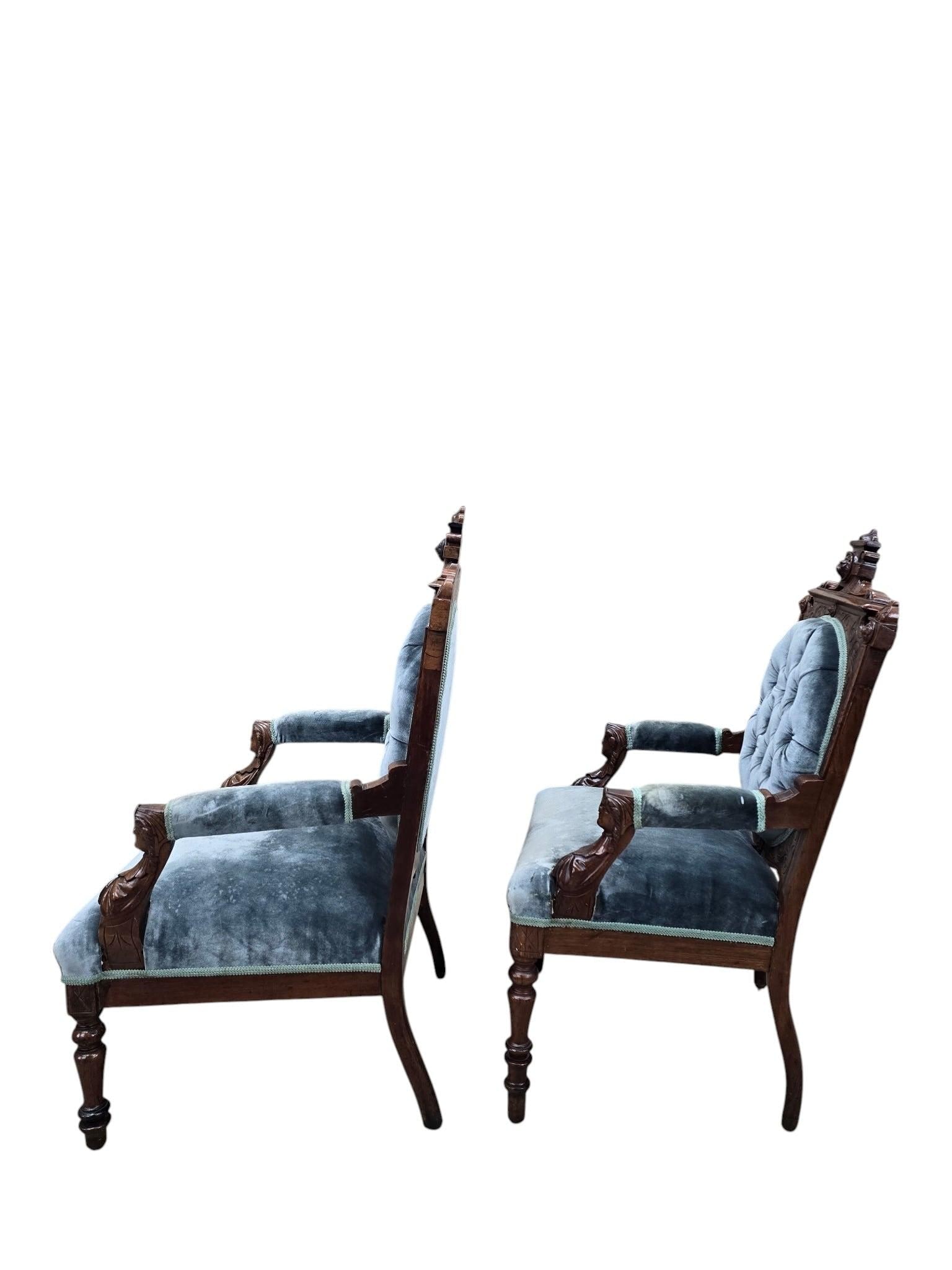 Antique Renaissance Revival Carved Chairs by John Jelliff - Set of 2 - 5