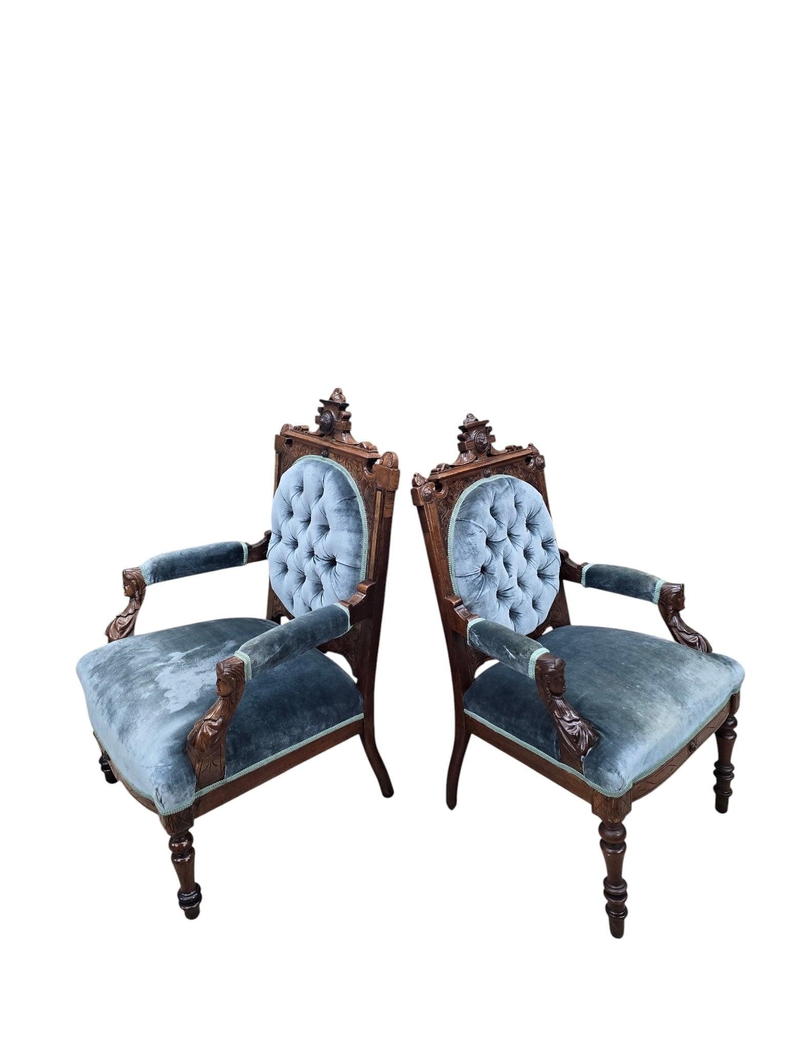 Antique Renaissance Revival Carved Chairs by John Jelliff - Set of 2 - 6