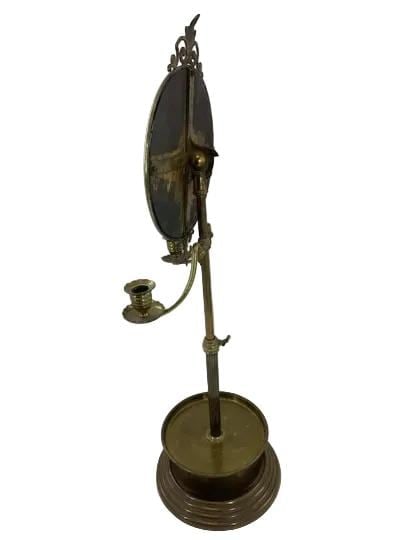 Antique Victorian Brass Shaving Stand Mirror with Candle Holders - 8