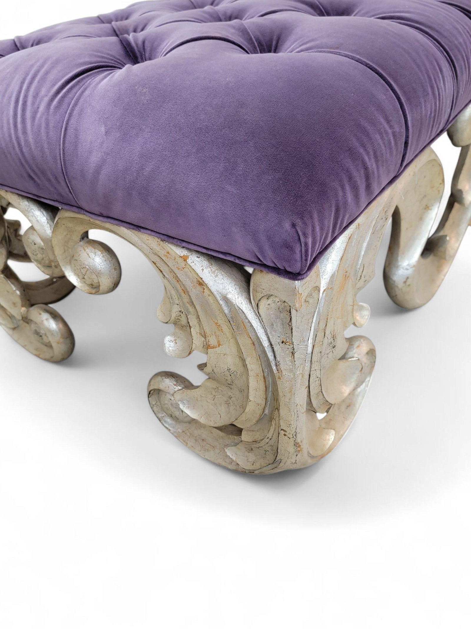 Vintage Scrolled Tufted Bench in Purple Velvet by Christopher Guy - 3