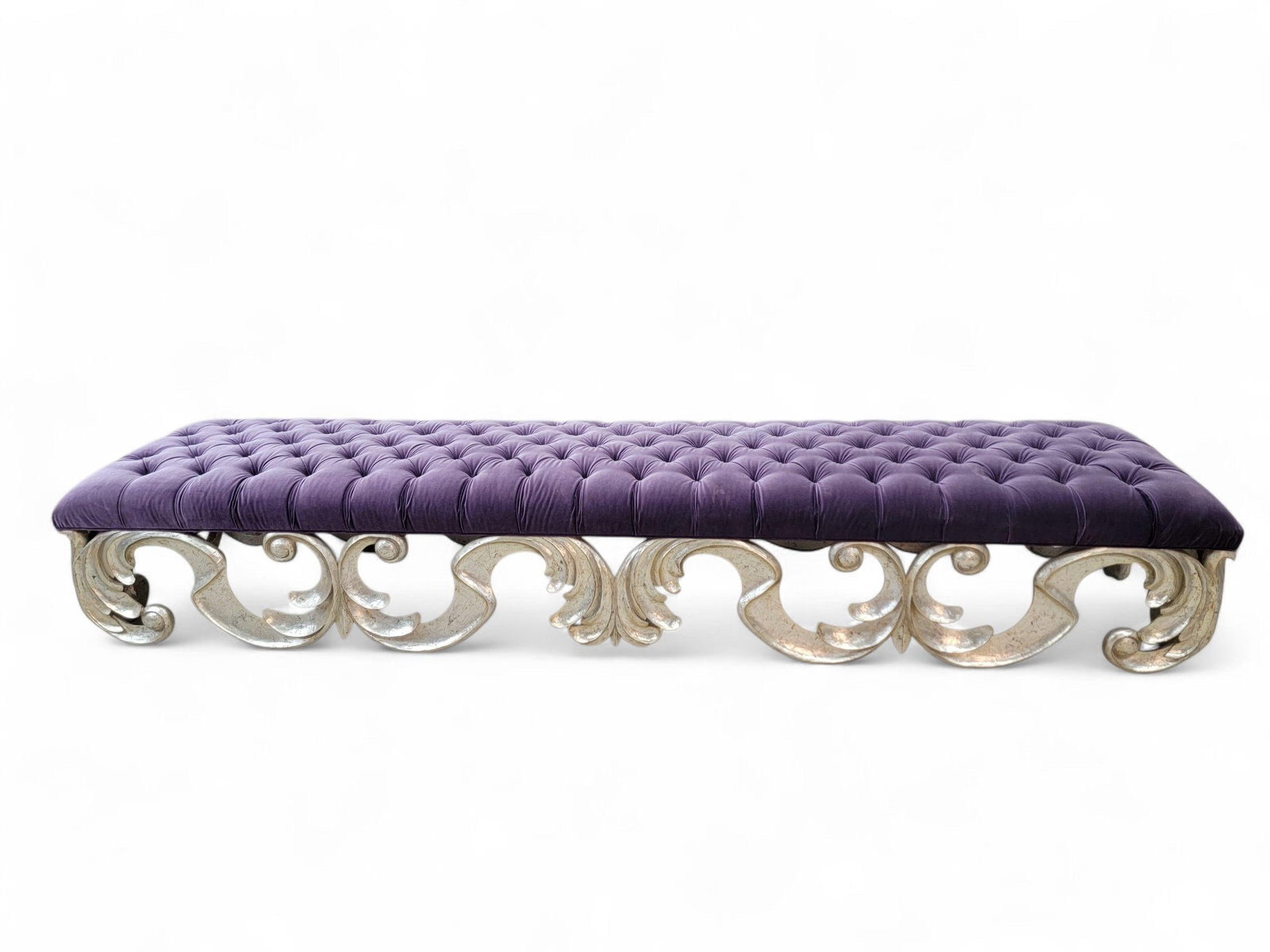 Vintage Scrolled Tufted Bench in Purple Velvet by Christopher Guy - 7