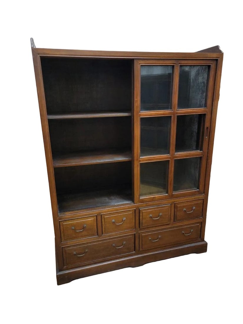 Vintage Chinese Sliding Door Elm Display Cabinet - Pair - 4