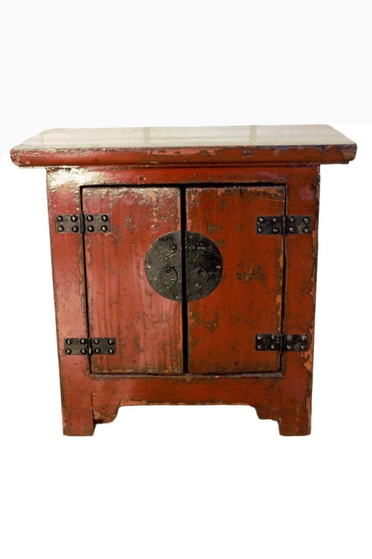 Antique Chinese Red Lacquer Kang Storage Cabinet - 2