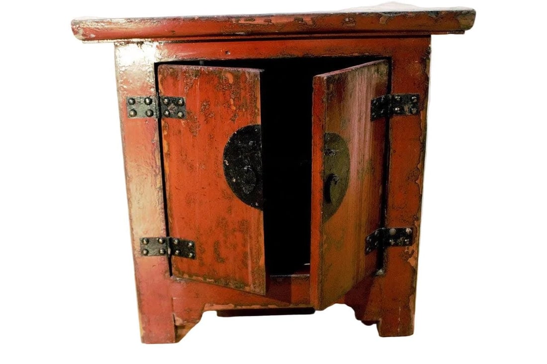 Antique Chinese Red Lacquer Kang Storage Cabinet - 4