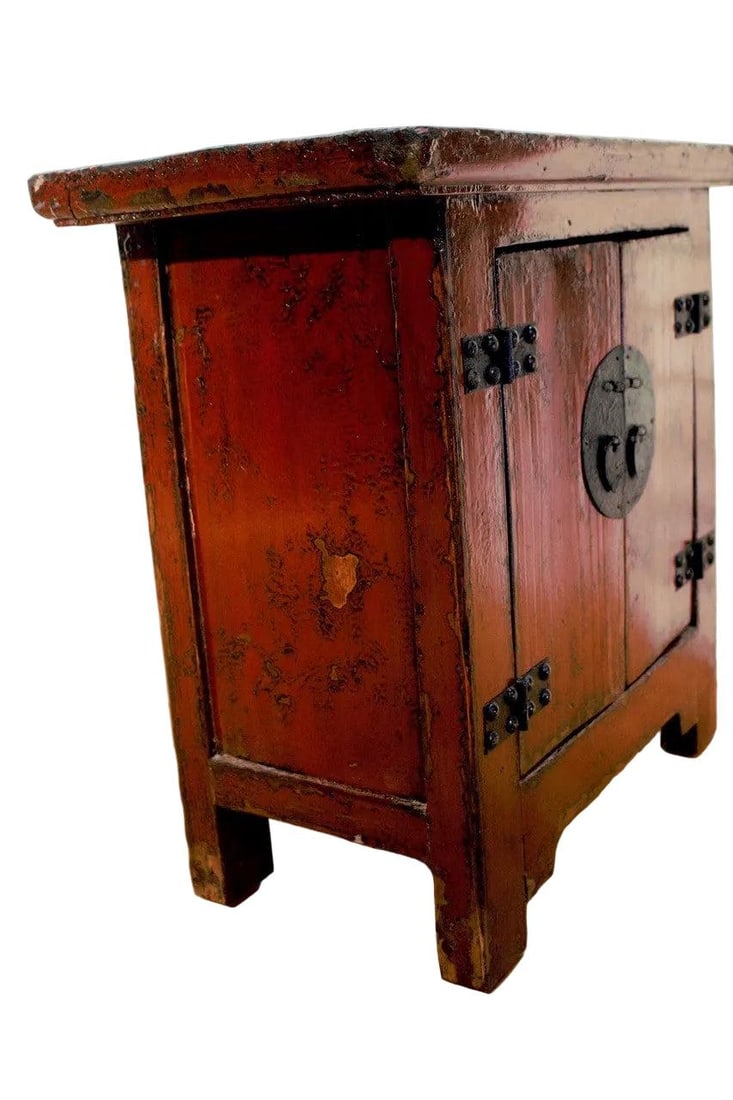 Antique Chinese Red Lacquer Kang Storage Cabinet - 5