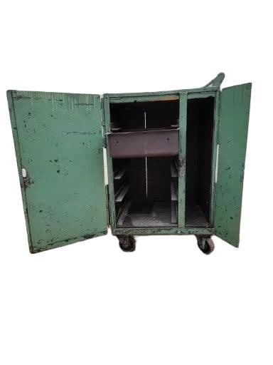 Vintage Industrial Green Metal 2 Door Steel Mobile Storage Cart - 5