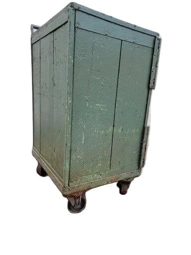 Vintage Industrial Green Metal 2 Door Steel Mobile Storage Cart - 7