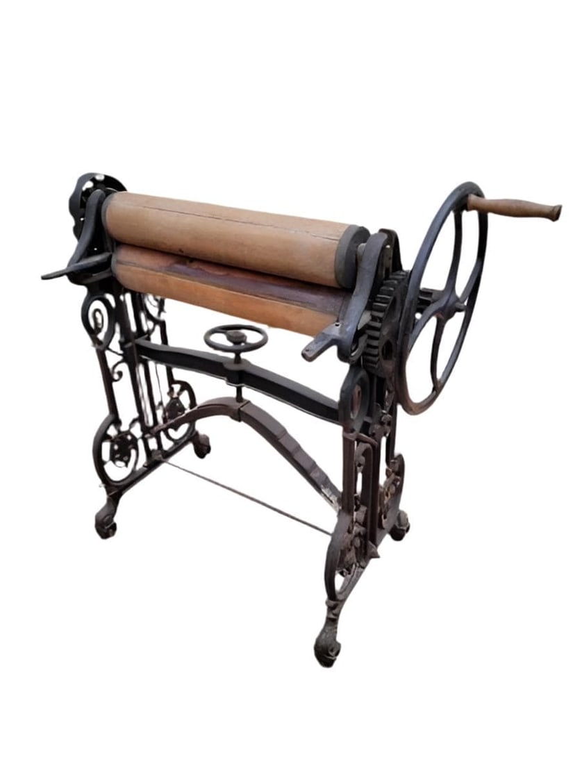 Antique Beste Deutsche Linen Press Mangel Machine - 8