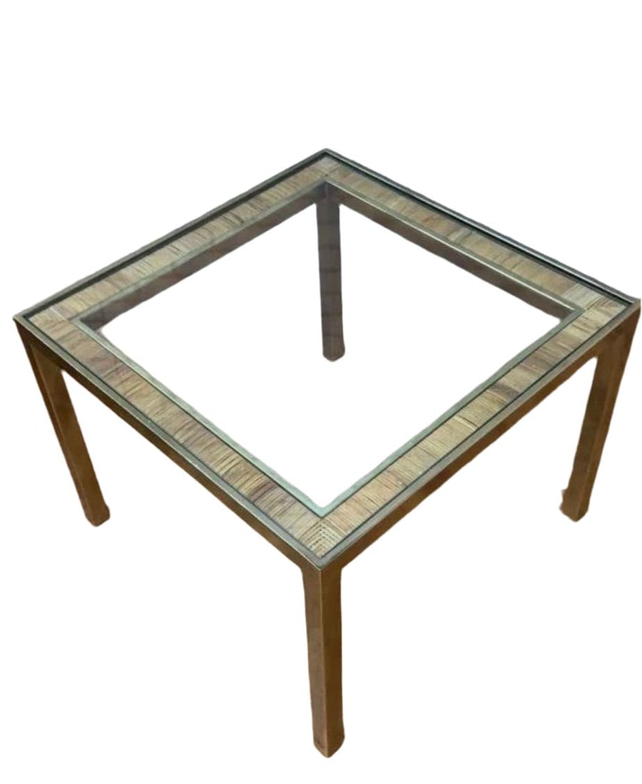 MCM Wicker and Gold Brass Side Table - Pair - 2