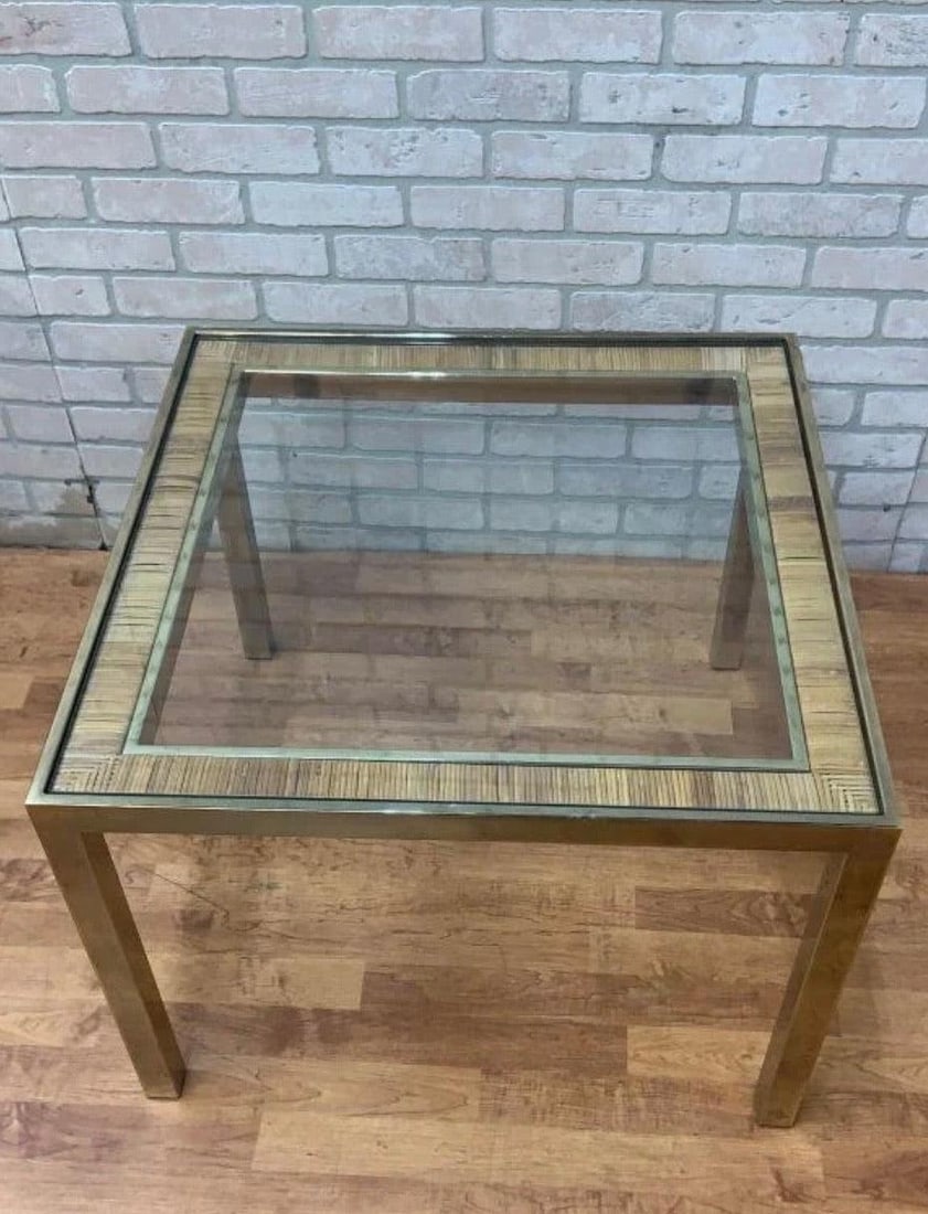 MCM Wicker and Gold Brass Side Table - Pair - 6