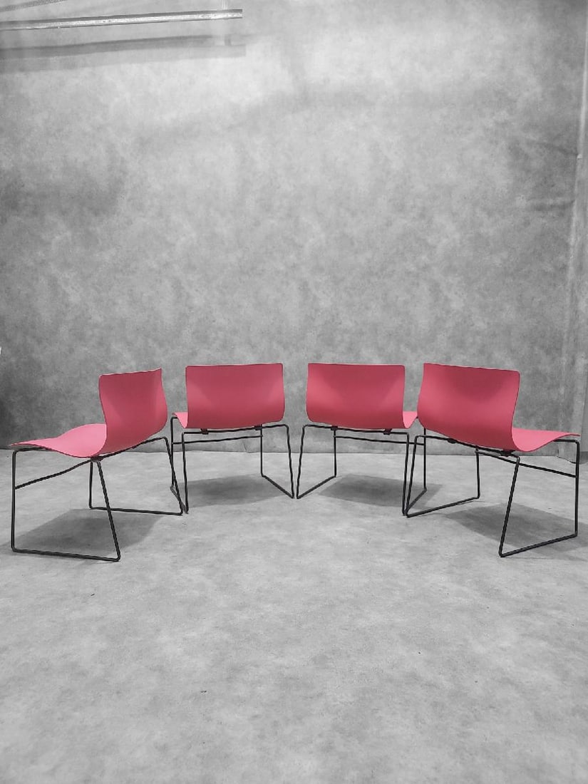 Mid Century Modern Massimo Vignelli for Knoll International Handkerchief Chairs in Red - 4 Piece Set - 5
