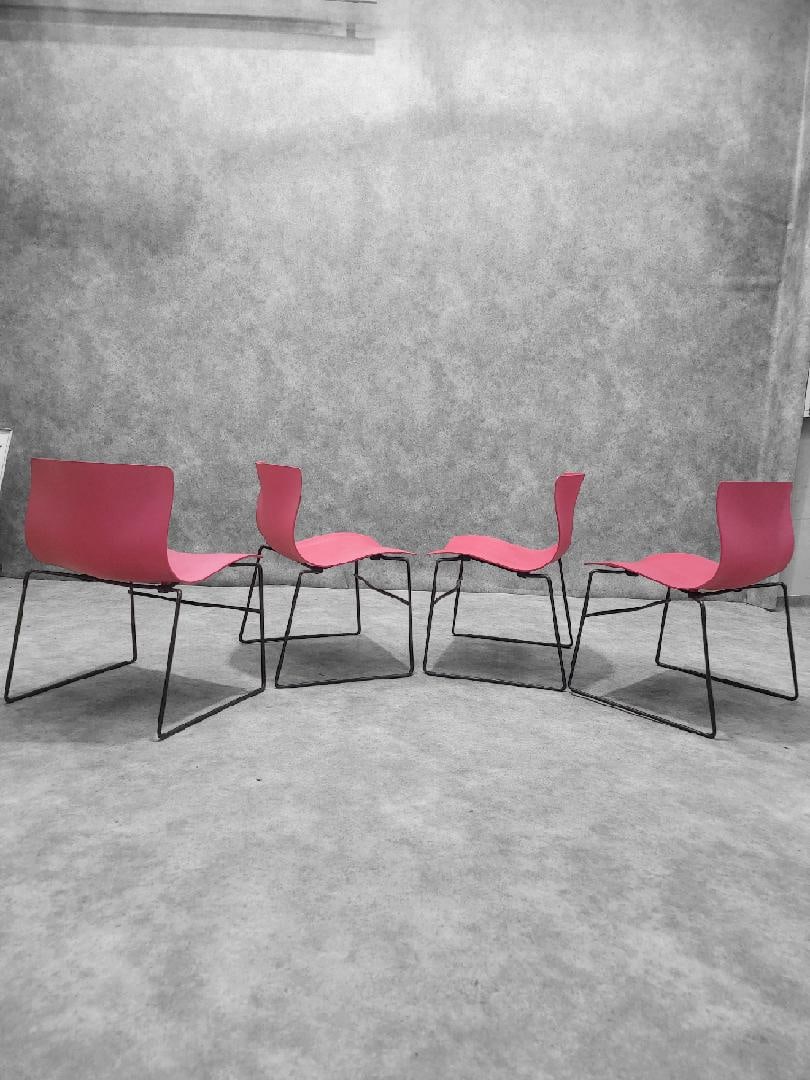 Mid Century Modern Massimo Vignelli for Knoll International Handkerchief Chairs in Red - 4 Piece Set - 6