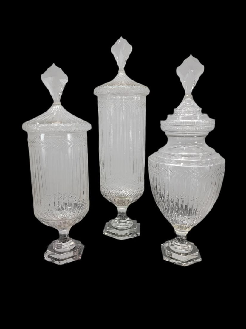 Antique Etched Glass Bonbonniere - Set of 3 - 2