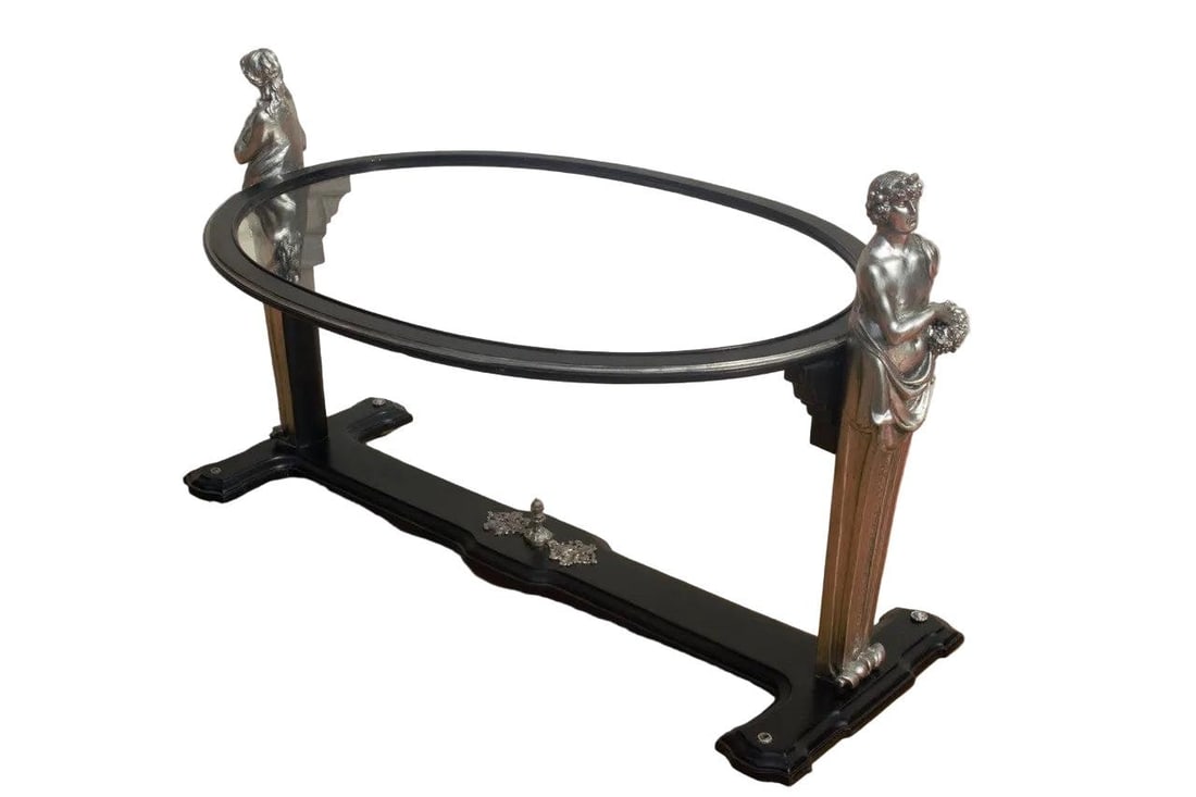 Art Nouveau Figural Male and Female Bust Glass Top Coffee Table - 3