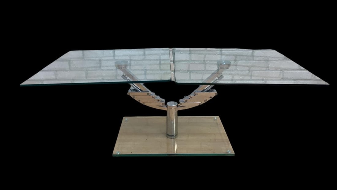 Vintage Italian Mod Glass Top Extending 2 Arm Cocktail Table - 2