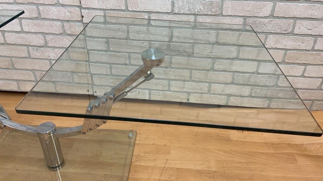 Vintage Italian Mod Glass Top Extending 2 Arm Cocktail Table - 5