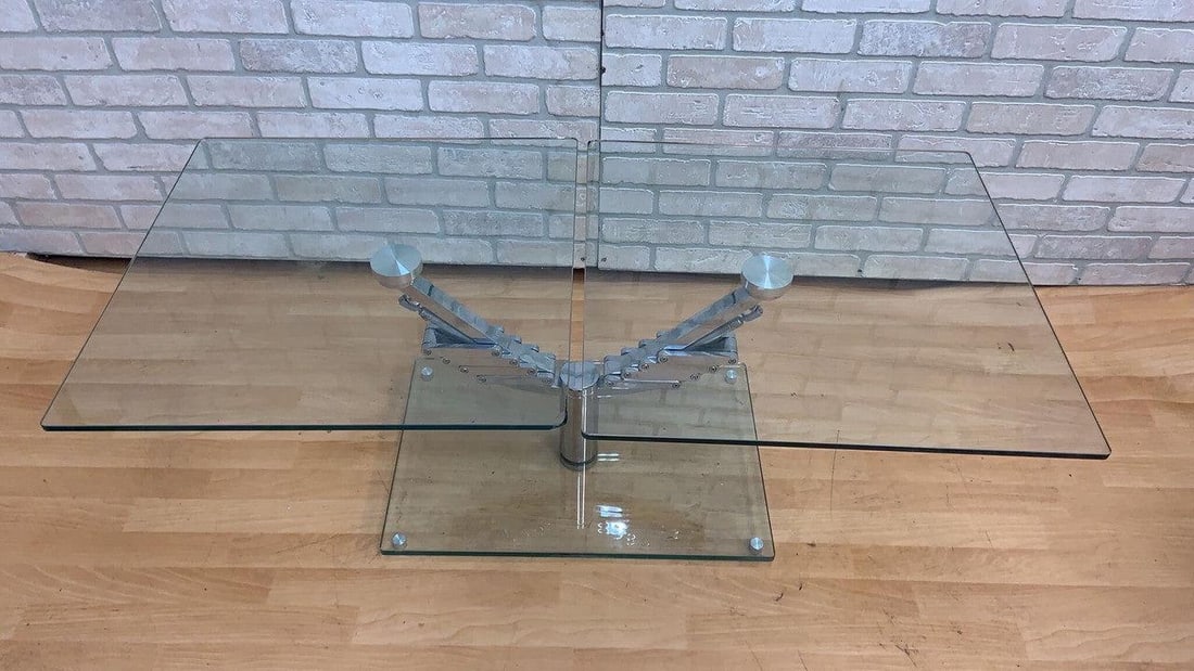 Vintage Italian Mod Glass Top Extending 2 Arm Cocktail Table - 6