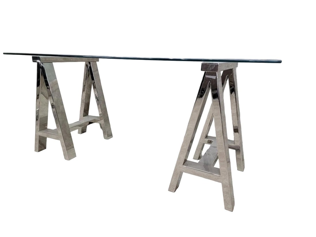 Vintage Contemporary Modern Chrome Sawhorse Adjustable Table/Desk - 7