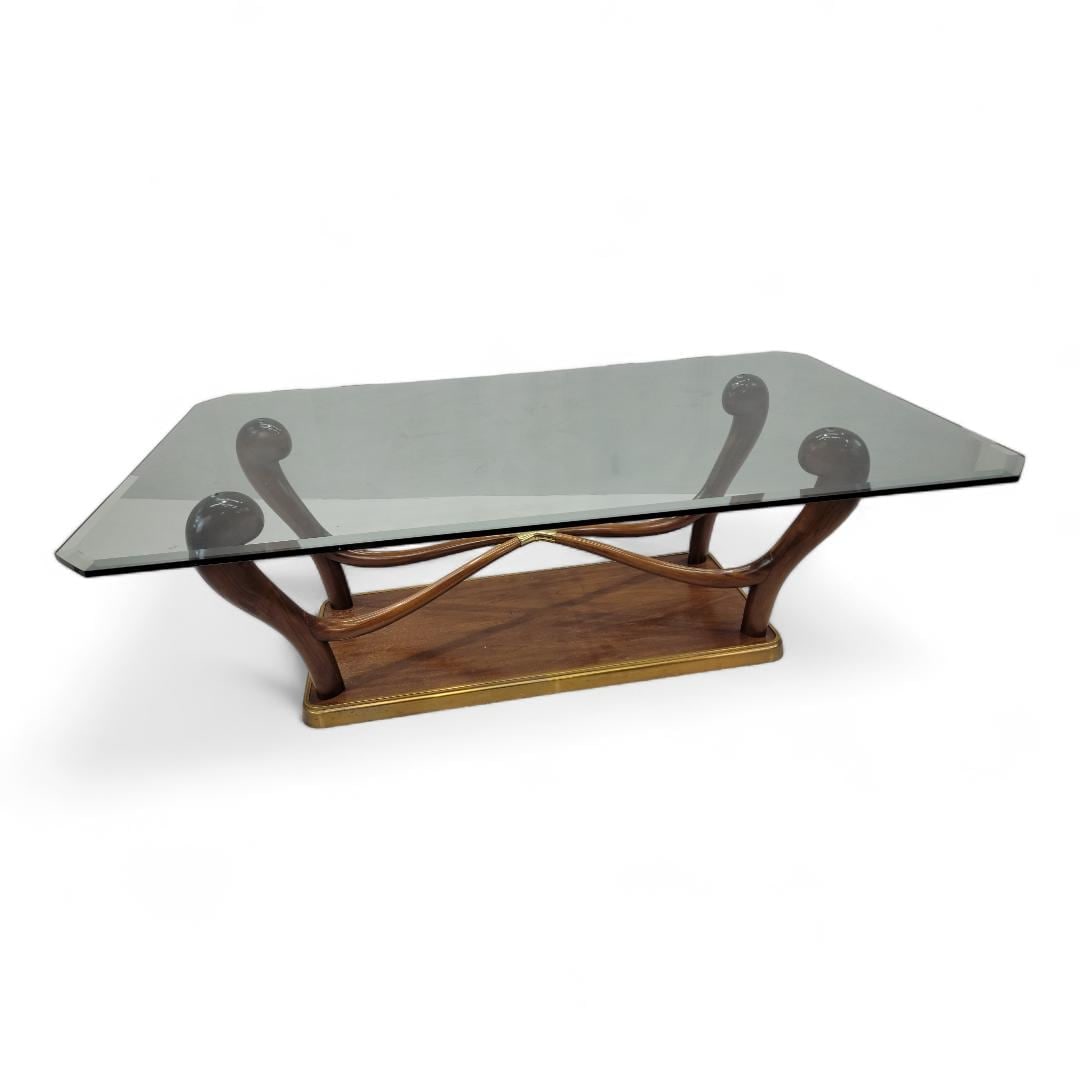 Italian Art Deco Paolo Buffa Scrolled Walnut and Brass Dining Table - 5