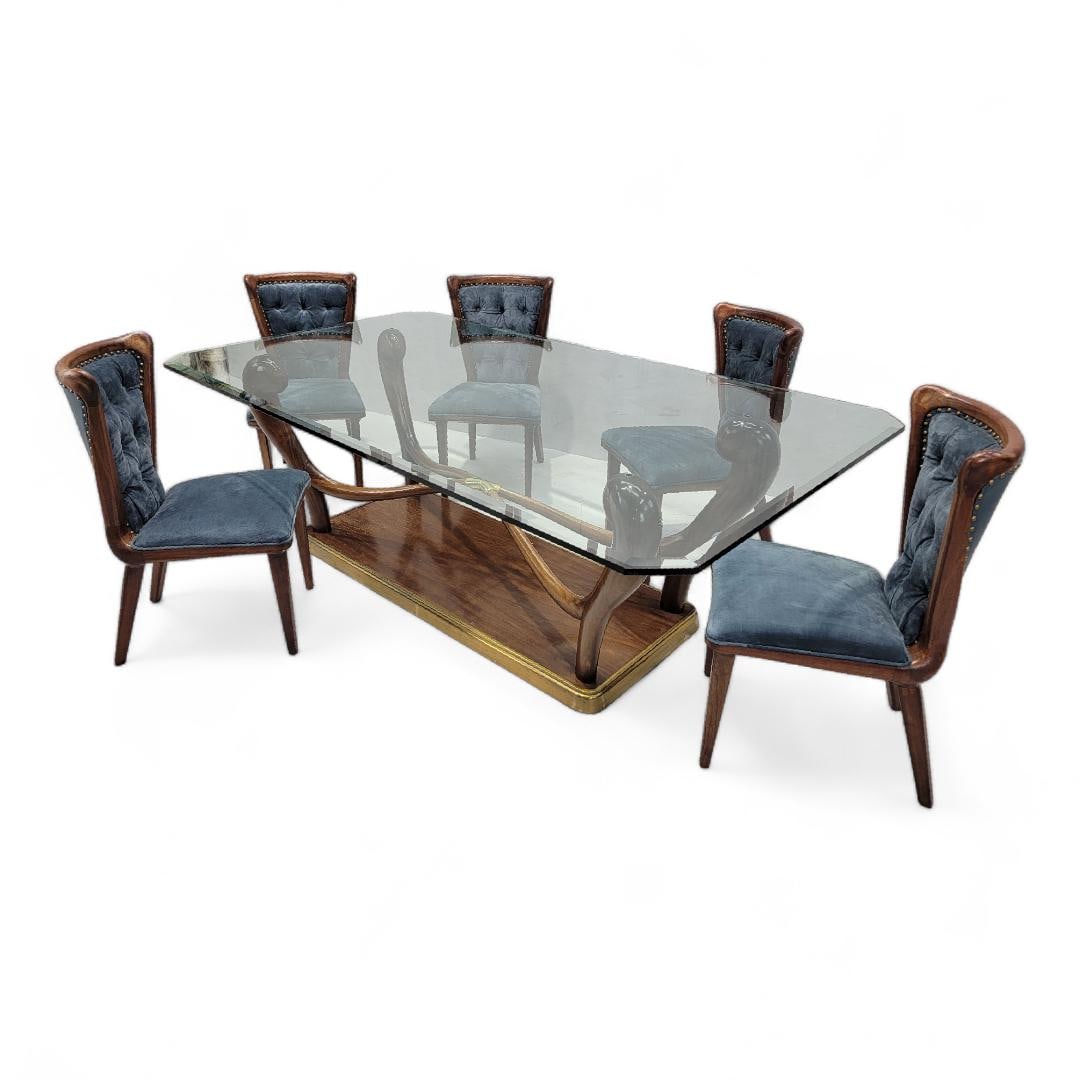 Italian Art Deco Paolo Buffa Scrolled Walnut and Brass Dining Table - 6
