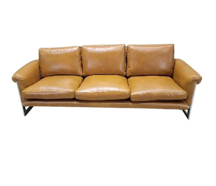 MCM Milo Baughman Style Chrome Sofa Newly Reupholstered - 3