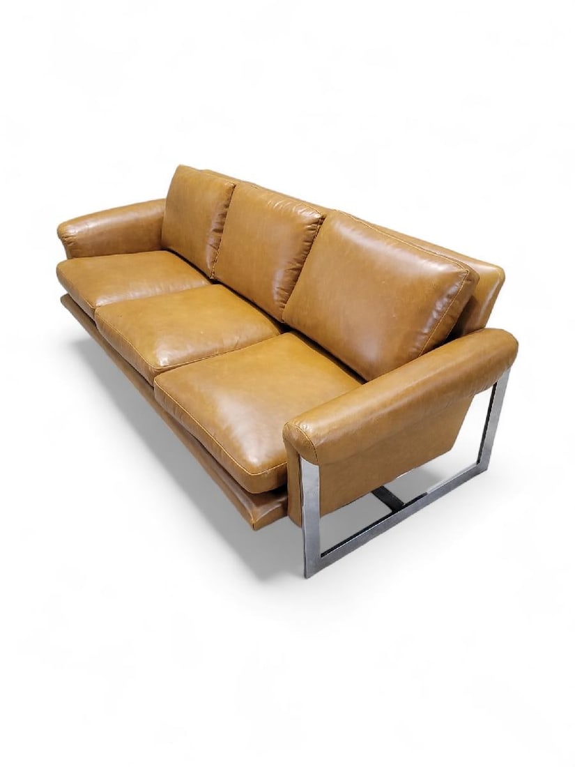 MCM Milo Baughman Style Chrome Sofa Newly Reupholstered - 5