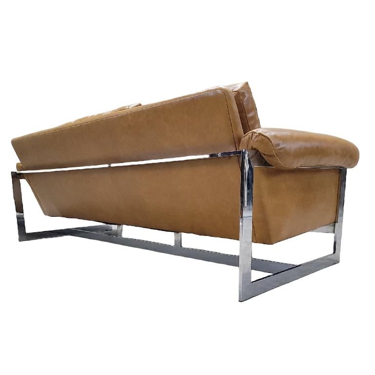 MCM Milo Baughman Style Chrome Sofa Newly Reupholstered - 6