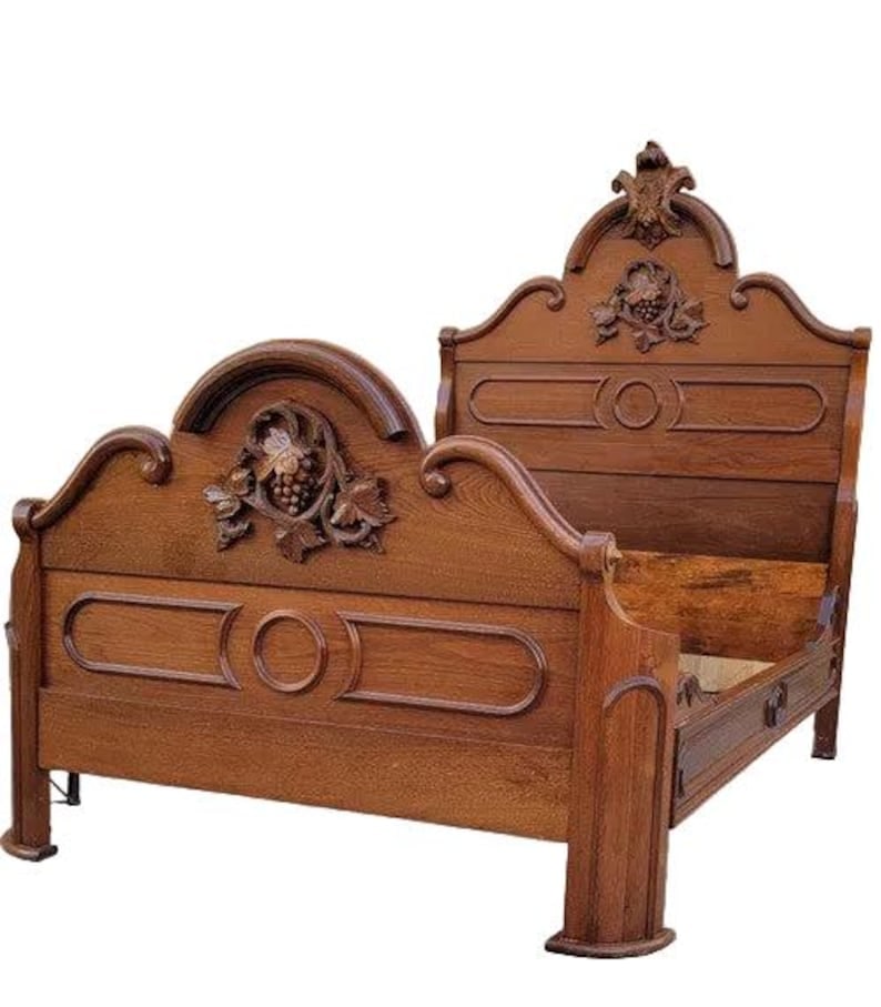 Antique Victorian Eastlake Style Carved Black Walnut Full Size Bed Frame (1 of 8)