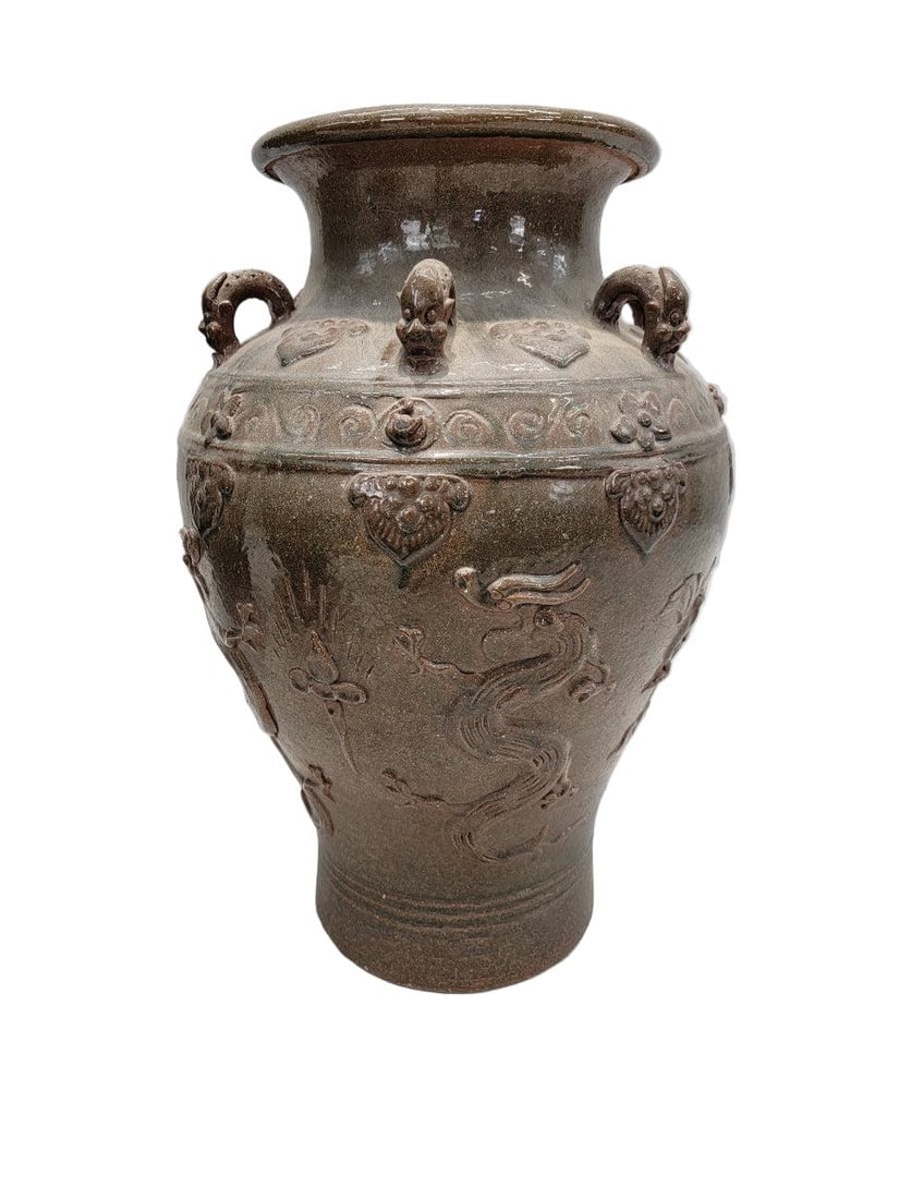 Antique Decorated Brown-Glazed Mataban Vase Jar - 3