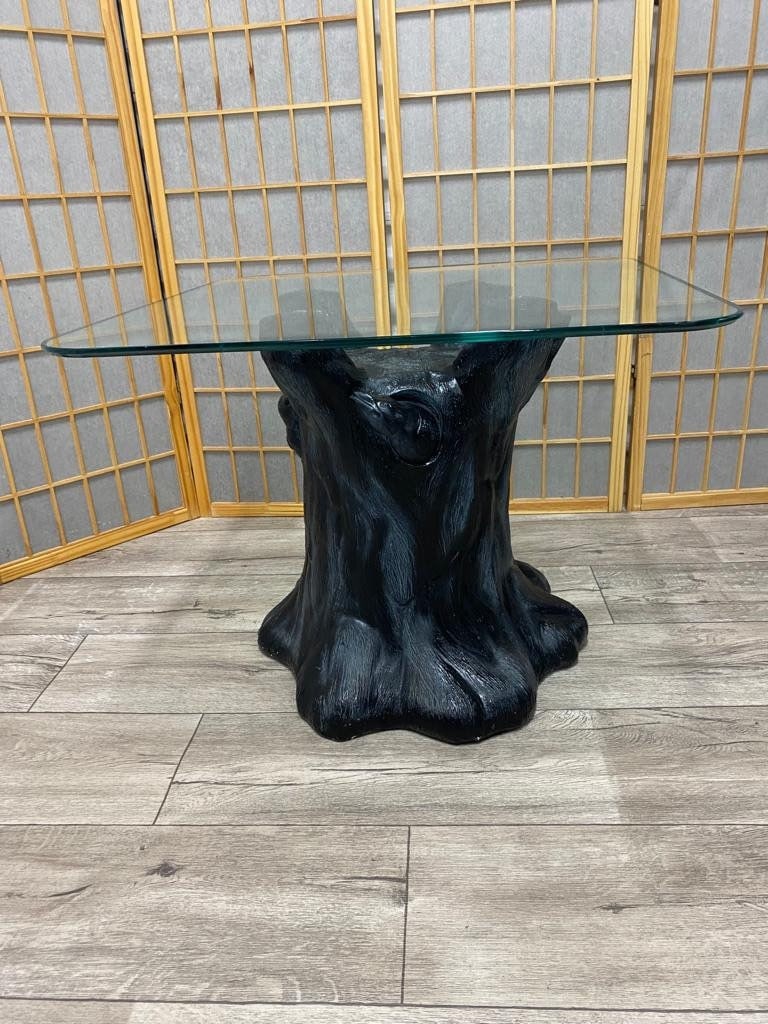 Hollywood Regency Style Black Figural Tree Stump Side Table - Pair - 8