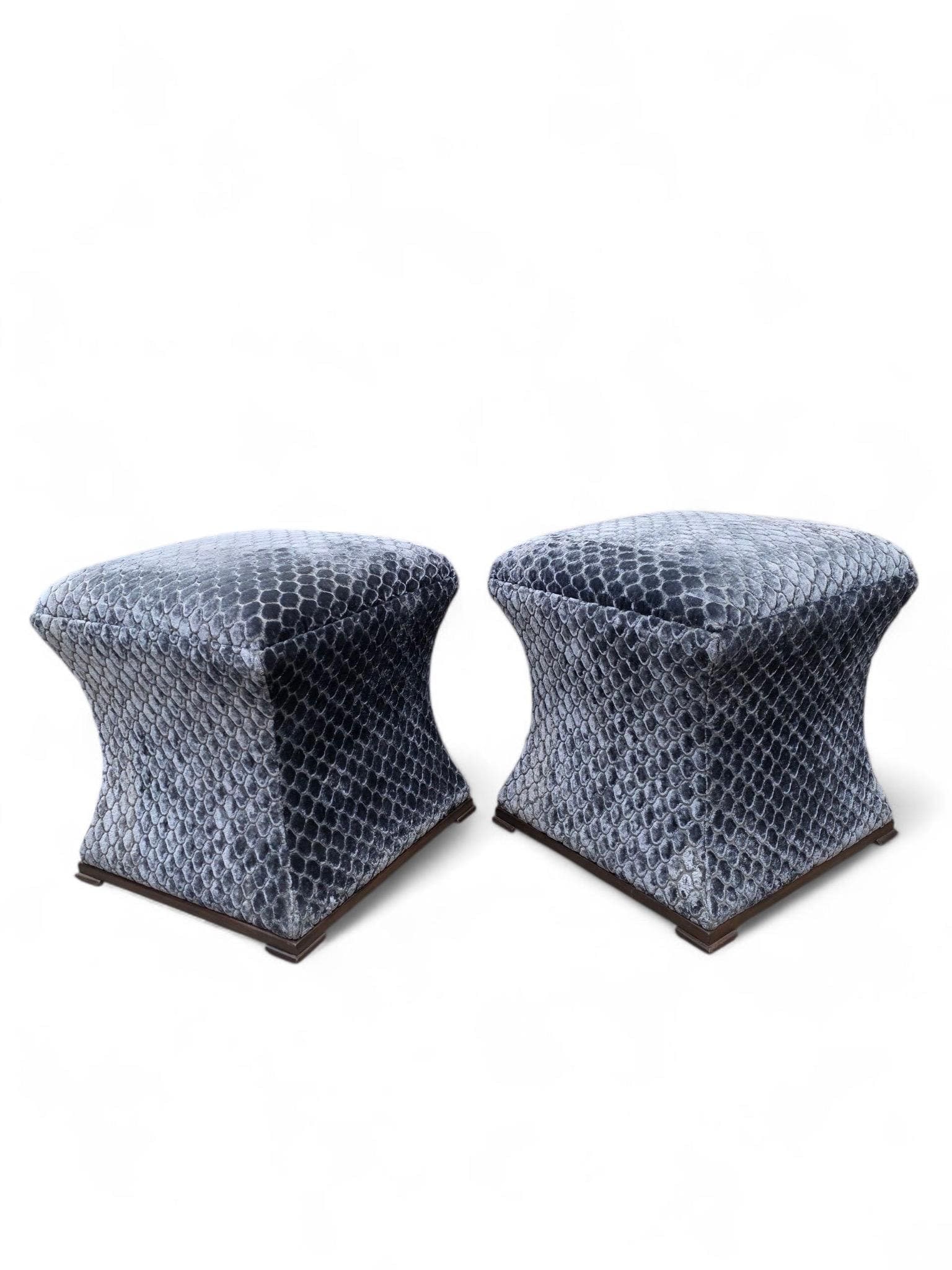 Custom Designer Concave Ottomans Newly Reupholstered - Pair - 2