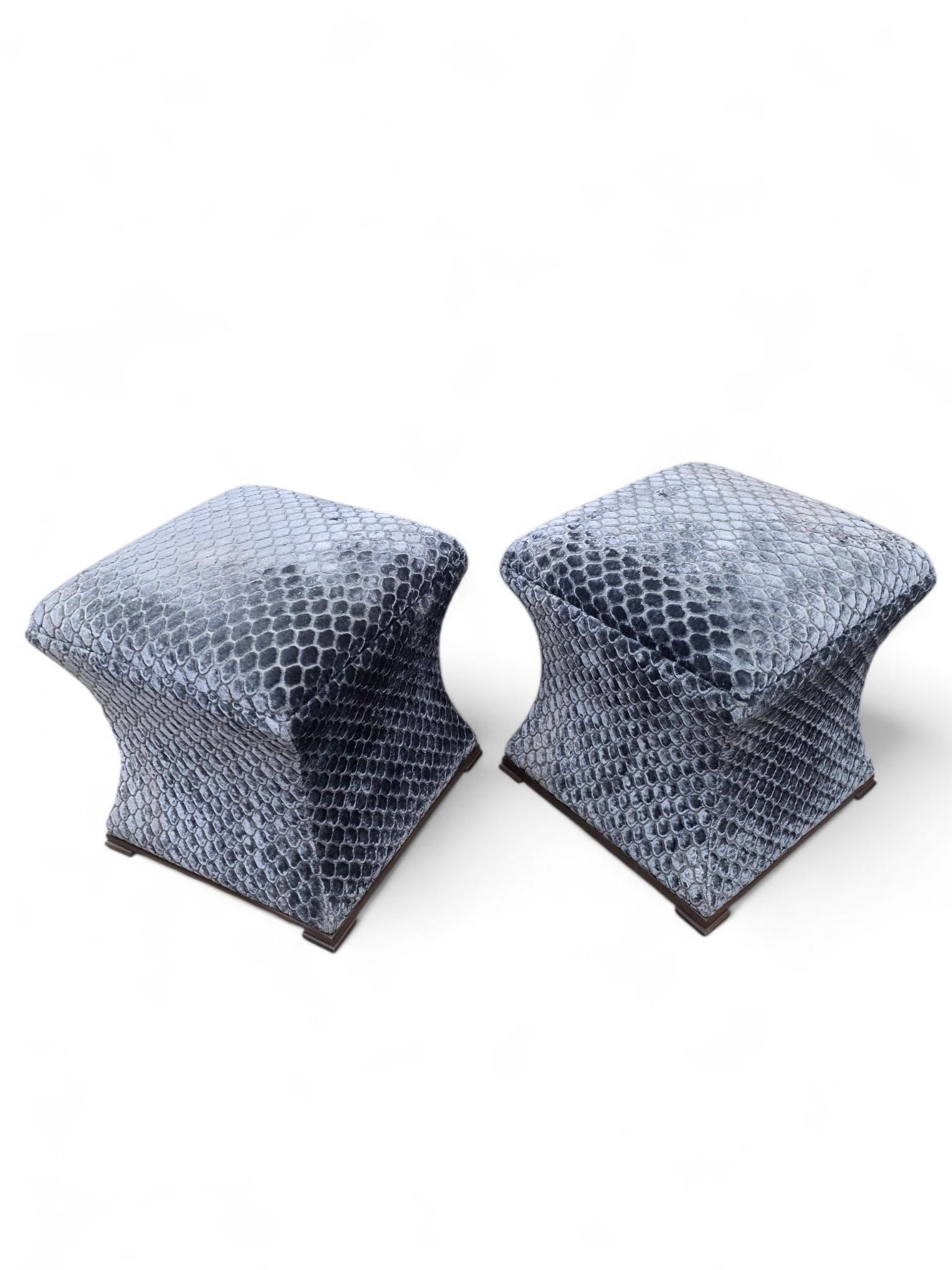 Custom Designer Concave Ottomans Newly Reupholstered - Pair - 6