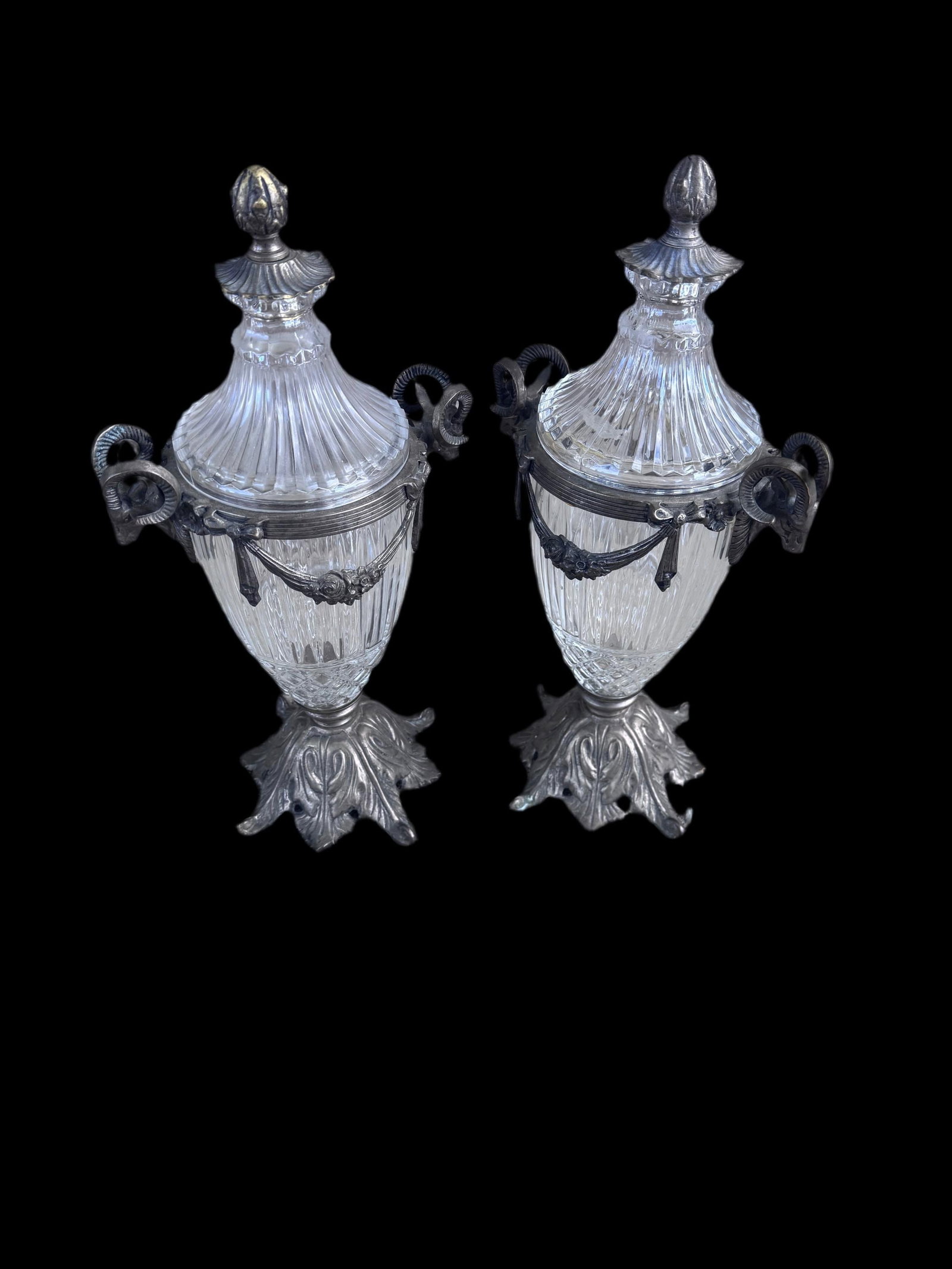 Antique French Cassettes Urns with Ram's Head Handles - Pair - 7