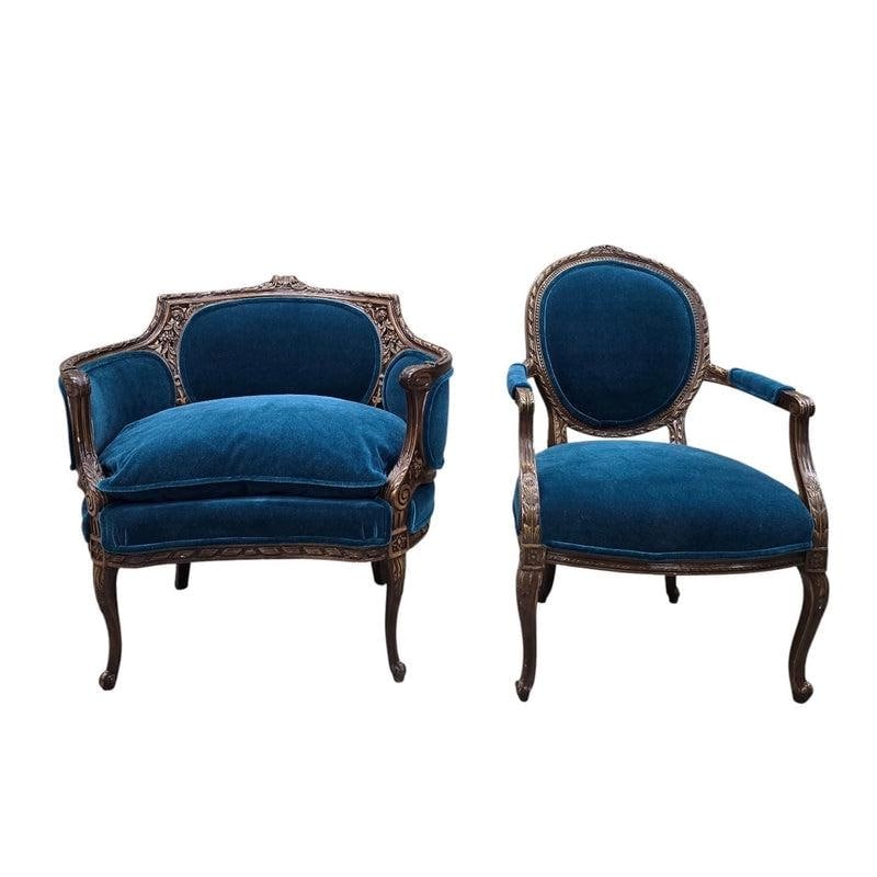 Antique French Louis XV and Louis XVI Style Armchairs Newly Upholstered – Set of 2 - 2