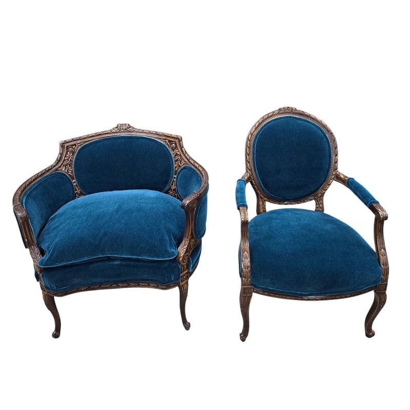 Antique French Louis XV and Louis XVI Style Armchairs Newly Upholstered – Set of 2 - 5