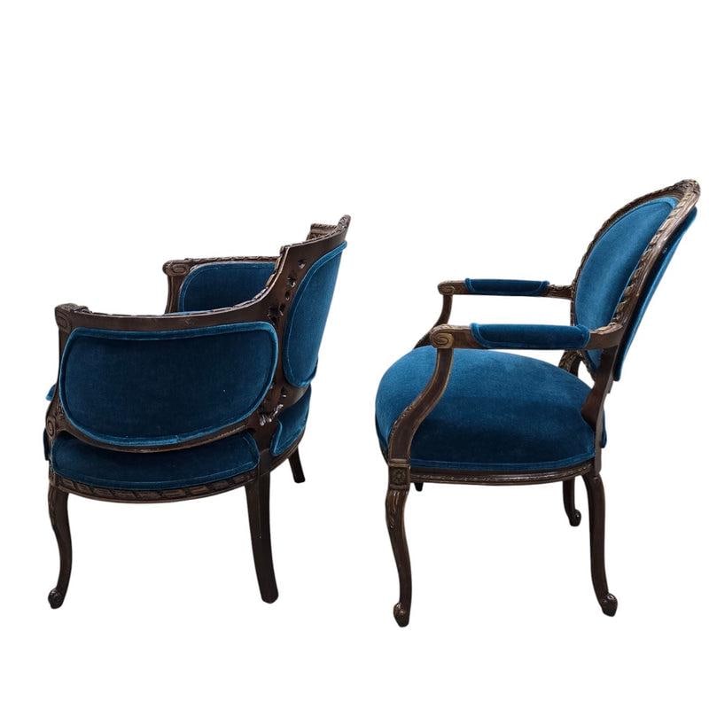 Antique French Louis XV and Louis XVI Style Armchairs Newly Upholstered – Set of 2 - 8