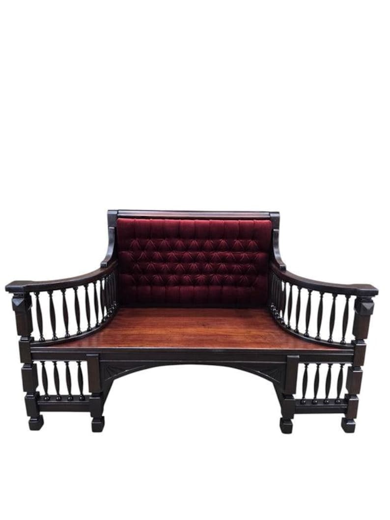 Antique Eastlake Victorian Style Upholstered Back Bench (1 of 8)