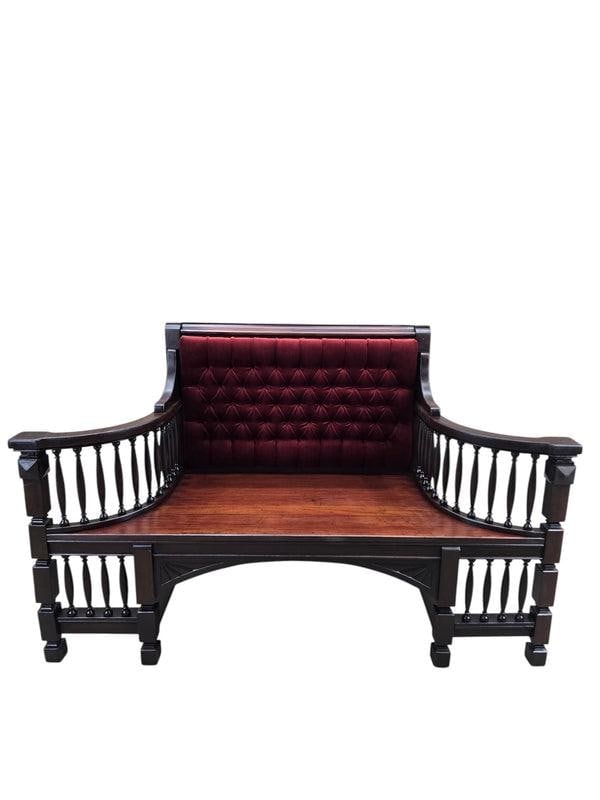 Antique Eastlake Victorian Style Upholstered Back Bench - 2
