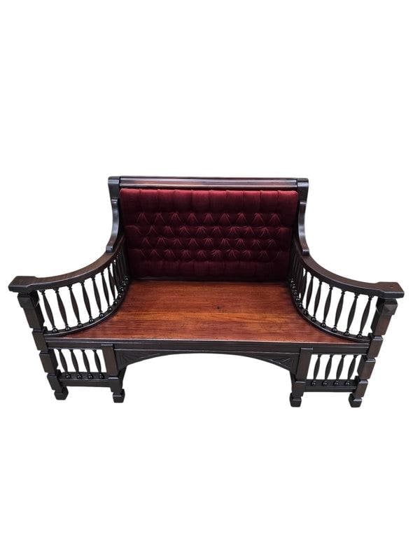 Antique Eastlake Victorian Style Upholstered Back Bench - 6