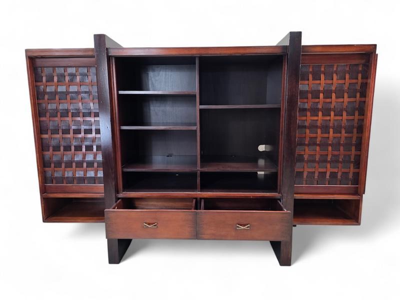 Vintage Modern Mahogany Media Console with Sliding Woven Doors by South Cone - 3